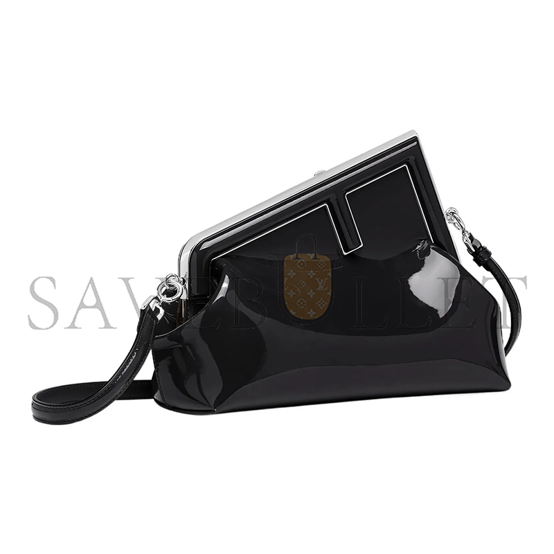 FENDI FIRST MIDI OVERSIZED F METAL CLIP PATENT LEATHER SHOULDER CROSSBODY CLUTCH 8BP137ANSNF0GXN (32.5*23.5*15cm)